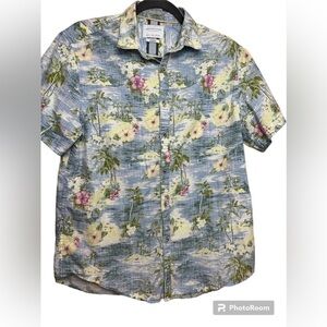 Denim & Flower Ricky Singh Shirt  L Blue Slim Fit Hawaiian Button down